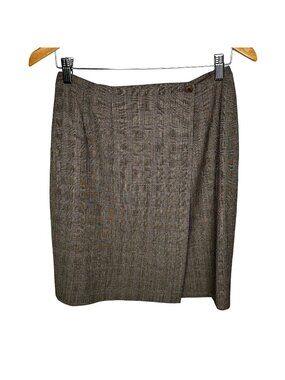 Y2K Borgopinti Firenze Italian Wool Glen Plaid Wrap Mini Skirt Old Money Sz M
